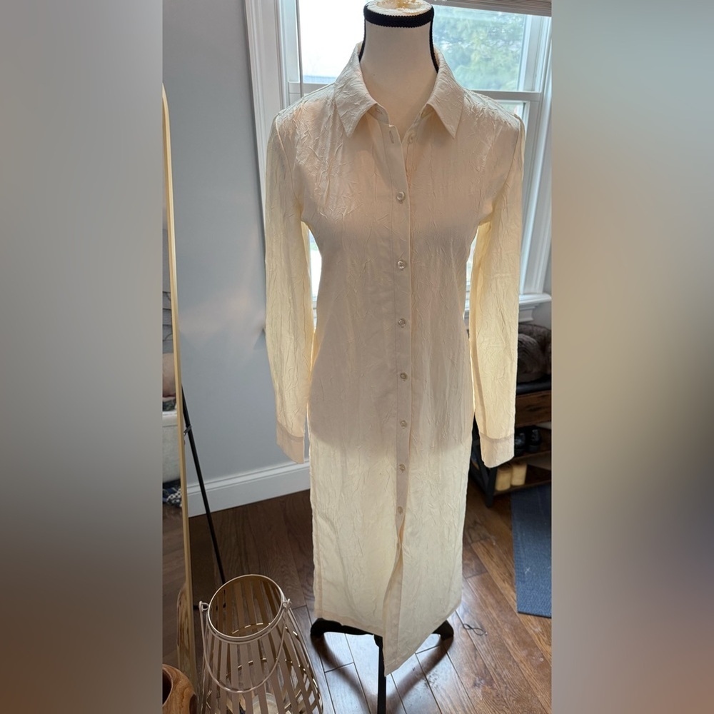 L'Academie Cream Textured Crinkle Long Sleeve Dress Soze XS Brand New W Tag